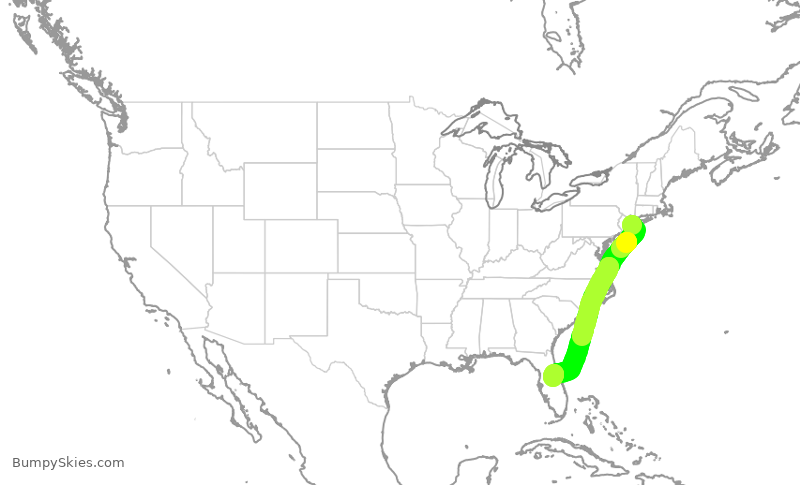 Turbulence forecast map for DAL1024, JFK to MCO
