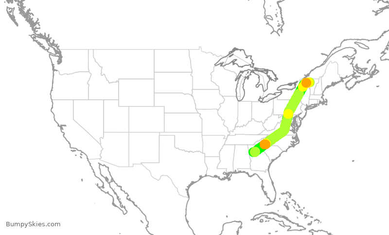 Turbulence forecast map for DAL1027, ATL to BTV