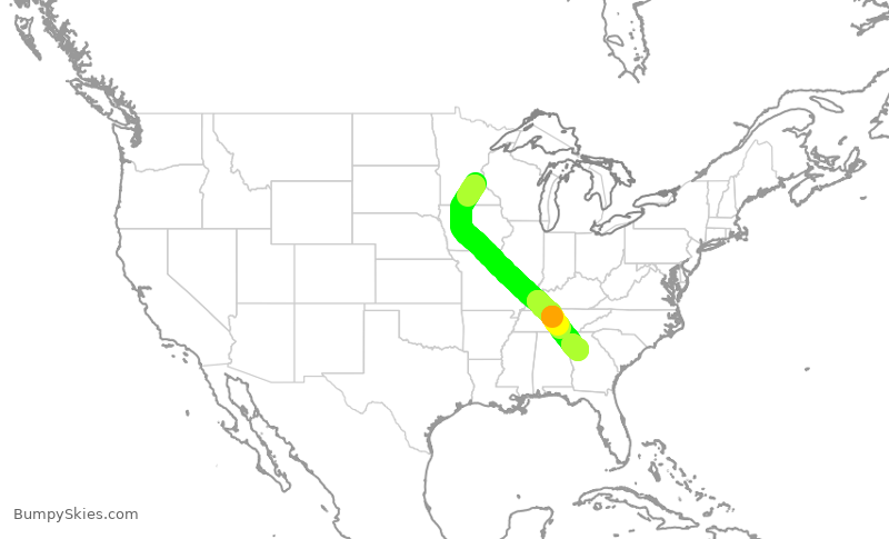 Turbulence forecast map for DAL1028, MSP to ATL