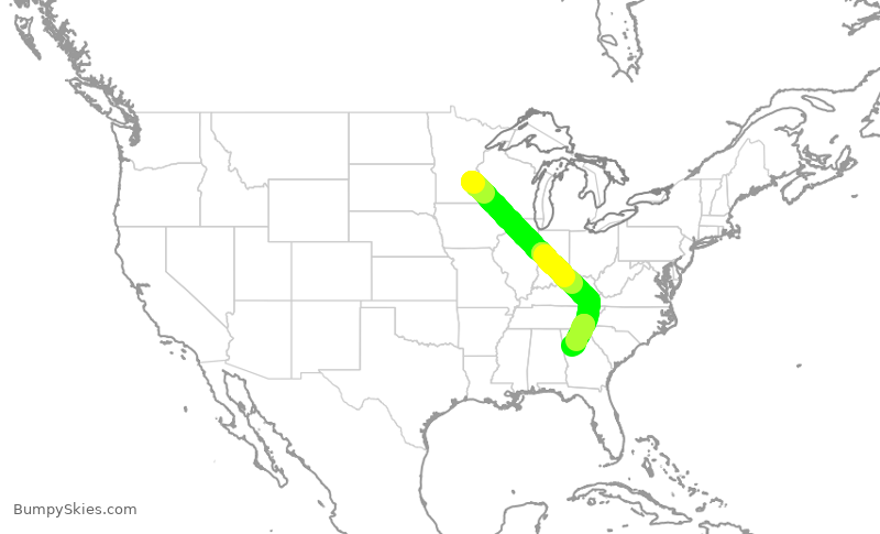 Turbulence forecast map for DAL1032, MSP to ATL