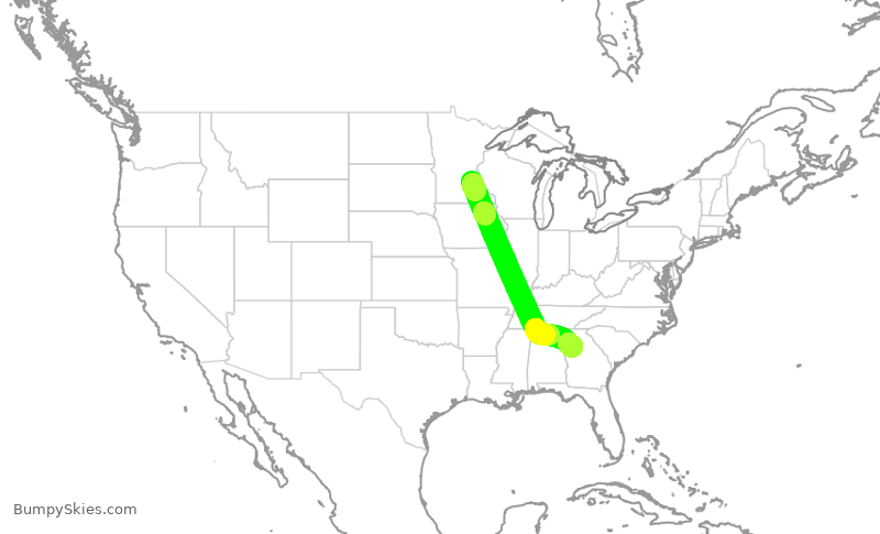 Turbulence forecast map for DAL1036, MSP to ATL