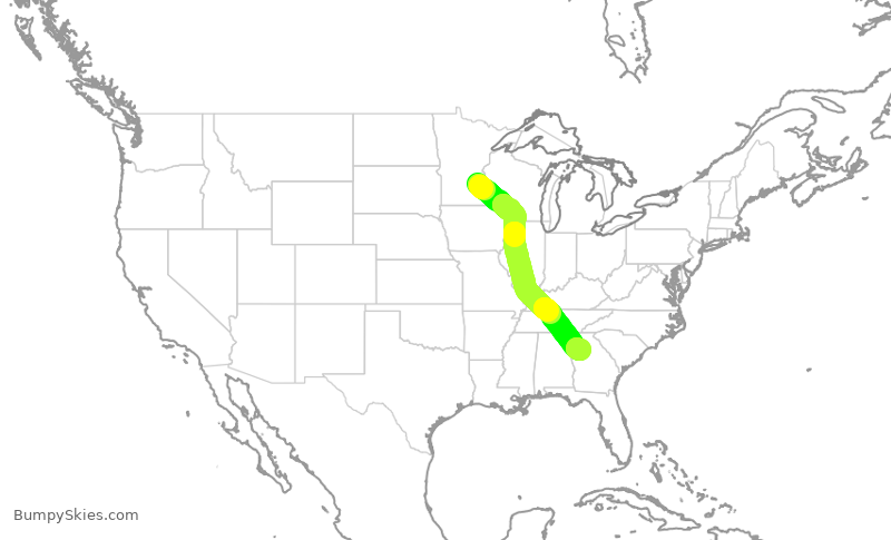 Turbulence forecast map for DAL1039, MSP to ATL