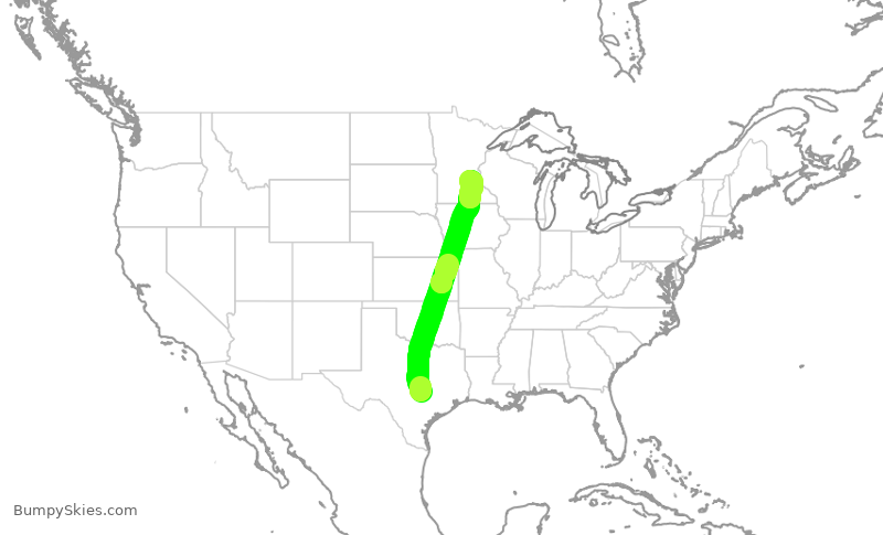 Turbulence forecast map for DAL1042, AUS to MSP