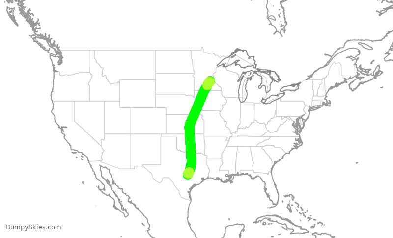 Turbulence forecast map for DAL1042, MSP to AUS