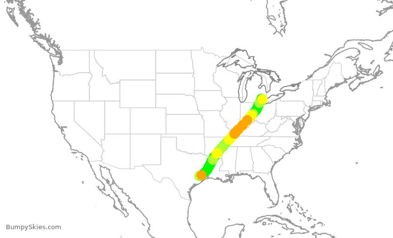 Turbulence forecast map for DAL1043, DTW to IAH