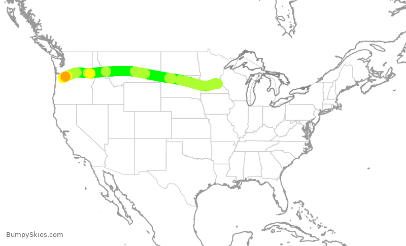 Turbulence forecast map for DAL1043, PDX to MSP
