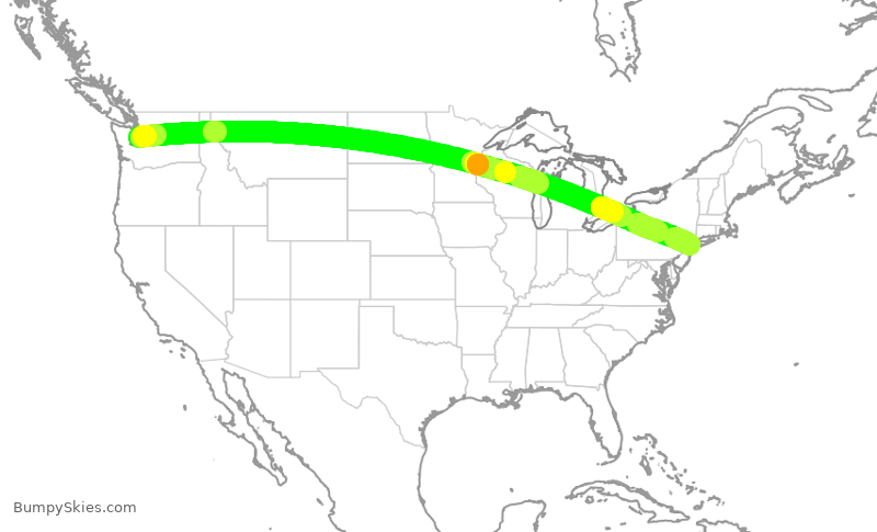 Turbulence forecast map for DAL1044, SEA to JFK