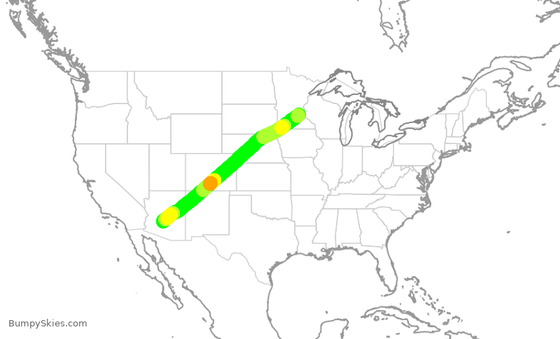 Turbulence forecast map for DAL1047, MSP to PHX