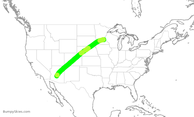 Turbulence forecast map for DAL1047, PHX to MSP