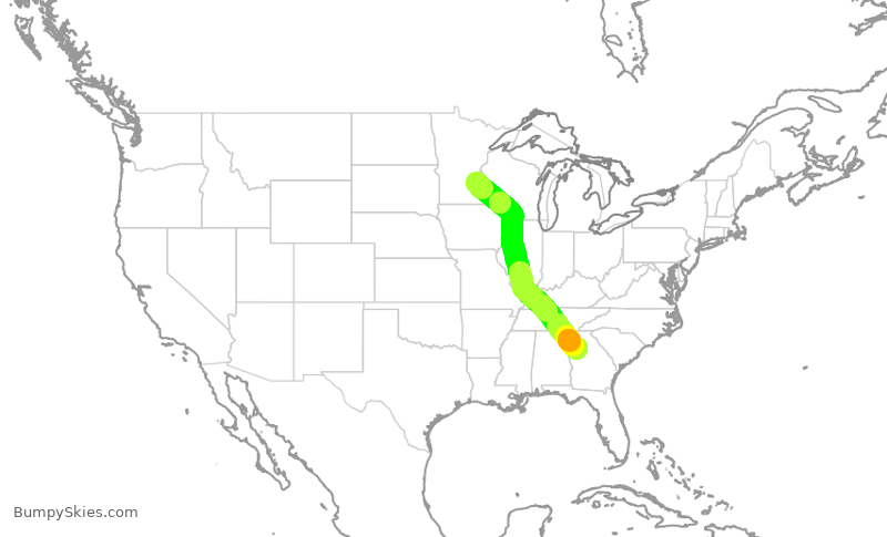 Turbulence forecast map for DAL1048, MSP to ATL