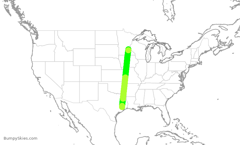 Turbulence forecast map for DAL1050, IAH to MSP