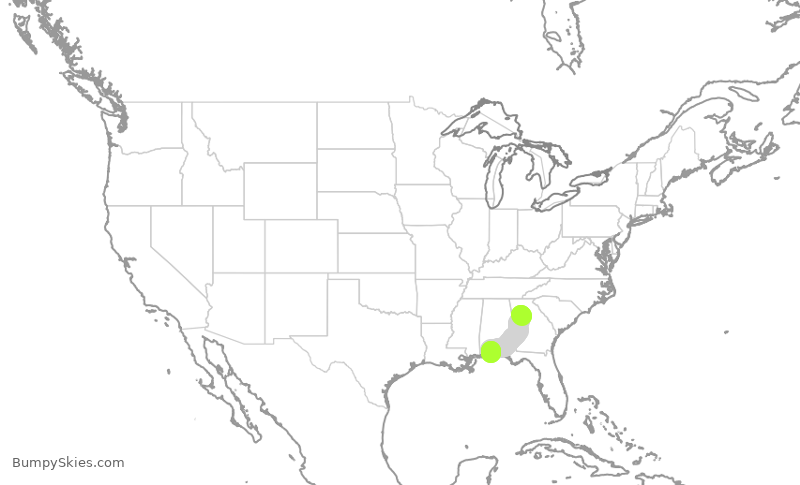 Turbulence forecast map for DAL1051, ATL to PNS