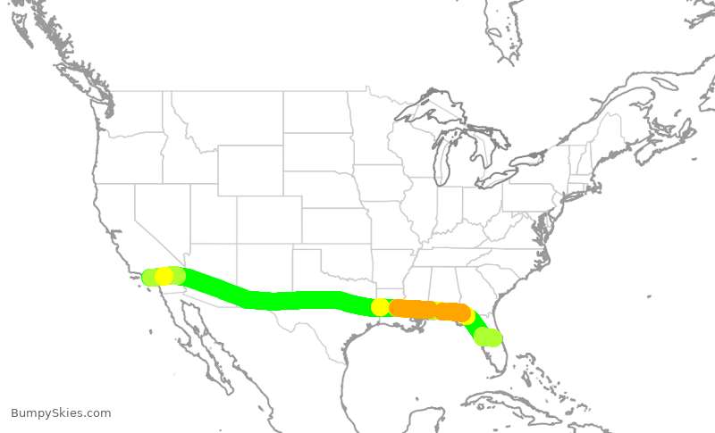 Turbulence forecast map for DAL1051, MCO to LAX