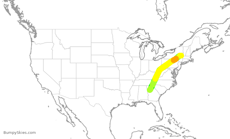 Turbulence forecast map for DAL1053, ALB to ATL