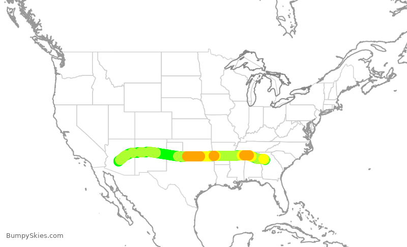 Turbulence forecast map for DAL1053, ATL to PHX