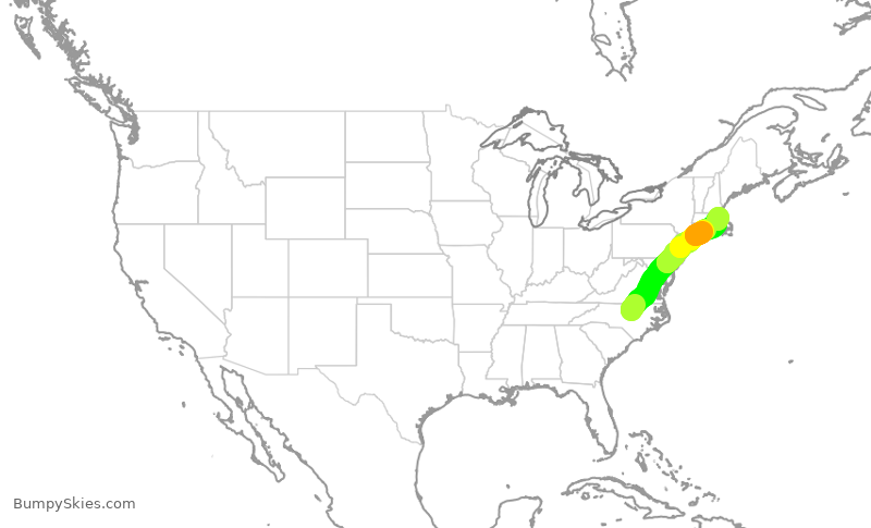 Turbulence forecast map for DAL1054, RDU to BOS