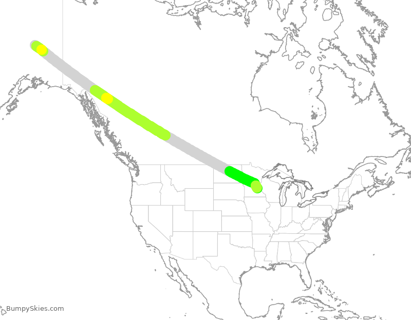 Turbulence forecast map for DAL1055, FAI to MSP
