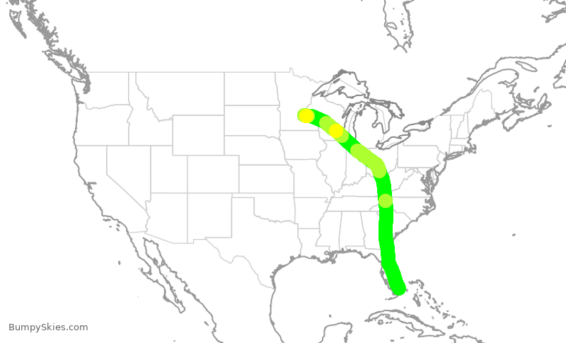 Turbulence forecast map for DAL1056, MIA to MSP