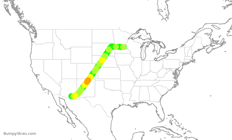 Turbulence forecast map for DAL1059, MSP to TUS