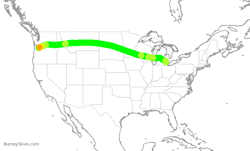 Turbulence forecast map for DAL1059, PDX to DTW