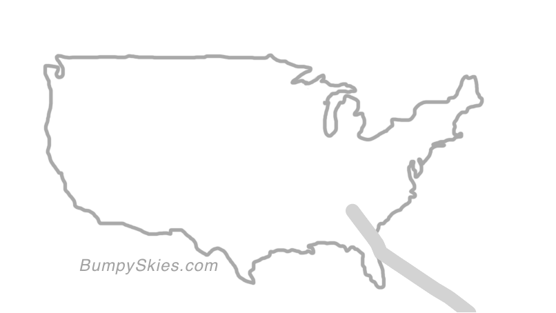Map of continental US with illustrated flight path and turbulence forecast (described in text below)