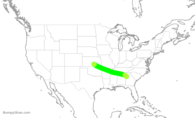 Turbulence forecast map for DAL1060, ICT to ATL
