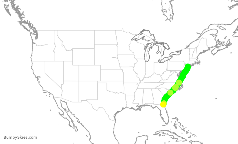 Turbulence forecast map for DAL1061, JAX to JFK