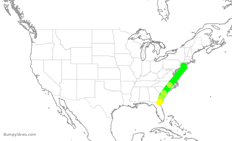 Turbulence forecast map for DAL1061, JFK to JAX