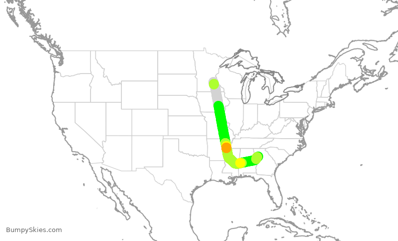 Turbulence forecast map for DAL1062, MSP to ATL