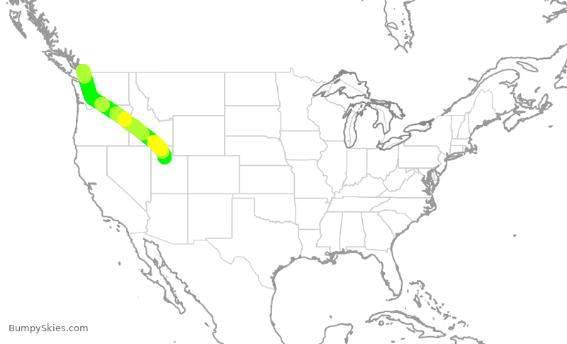 Turbulence forecast map for DAL1064, YVR to SLC