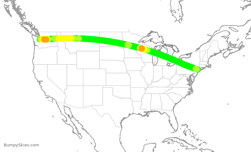 Turbulence forecast map for DAL1065, SEA to JFK