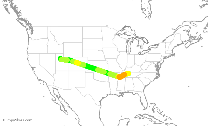 Turbulence forecast map for DAL1068, BNA to SLC