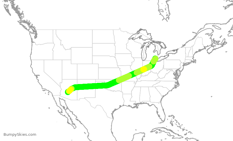 Turbulence forecast map for DAL1070, DTW to PHX