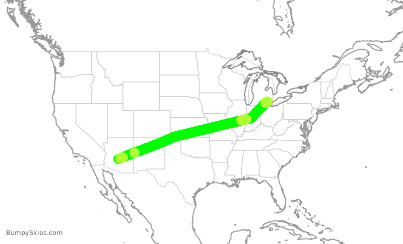 Turbulence forecast map for DAL1070, PHX to DTW