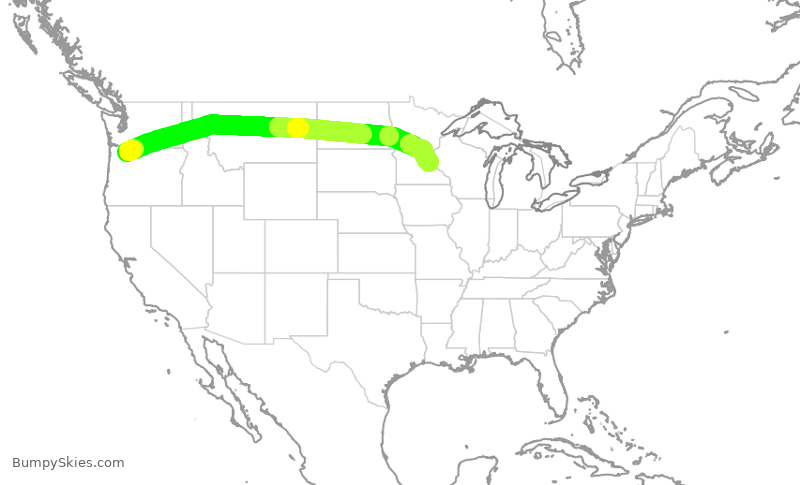 Turbulence forecast map for DAL1071, PDX to MSP