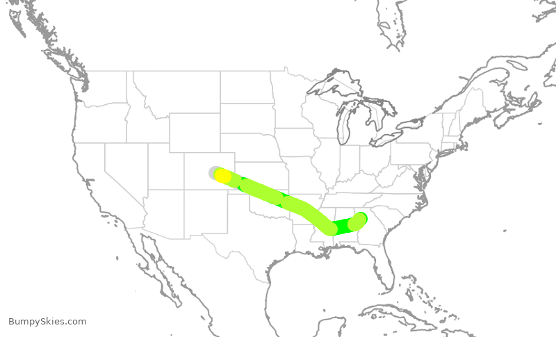Turbulence forecast map for DAL1074, COS to ATL