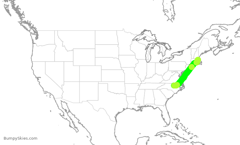 Turbulence forecast map for DAL1075, RDU to BOS