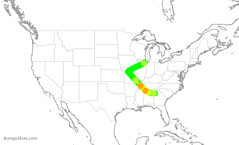 Turbulence forecast map for DAL1076, ATL to MDW
