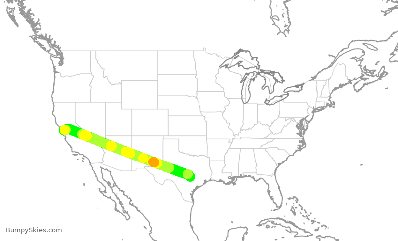 Turbulence forecast map for DAL1077, SFO to AUS