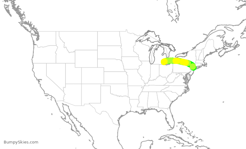 Turbulence forecast map for DAL1078, LGA to DTW