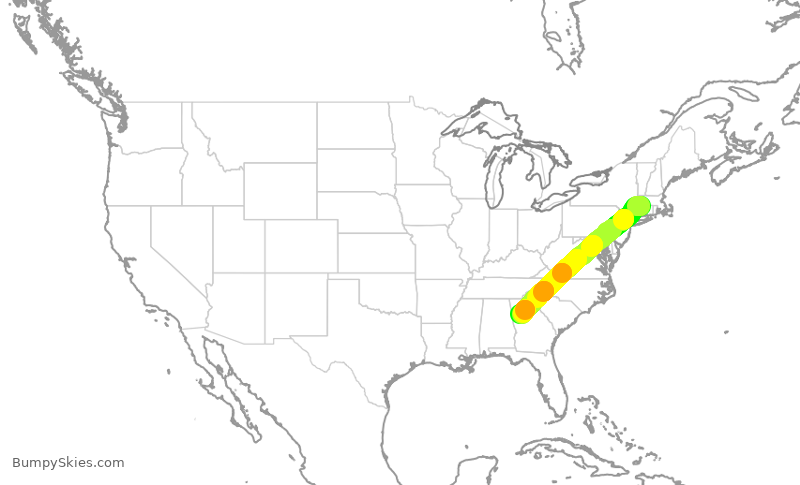 Turbulence forecast map for DAL1082, BDL to ATL