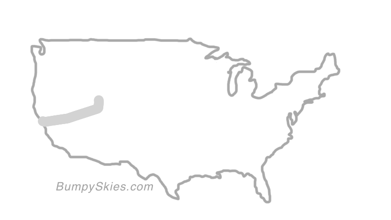 Map of continental US with illustrated flight path and turbulence forecast (described in text below)