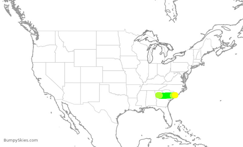 Turbulence forecast map for DAL1093, ATL to MYR