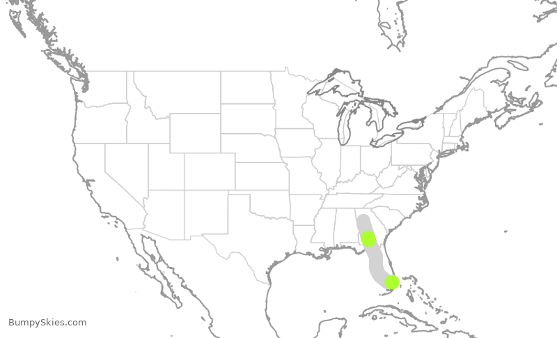 Turbulence forecast map for DAL1094, ATL to FLL