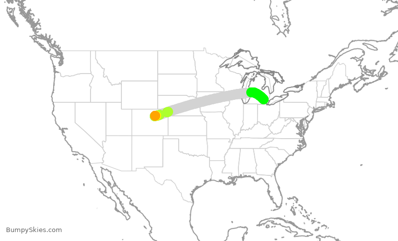 Turbulence forecast map for DAL1096, DEN to DTW