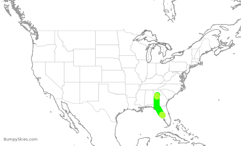 Turbulence forecast map for DAL1099, ATL to TPA