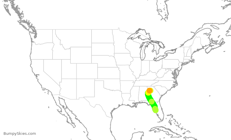 Turbulence forecast map for DAL1099, TPA to ATL