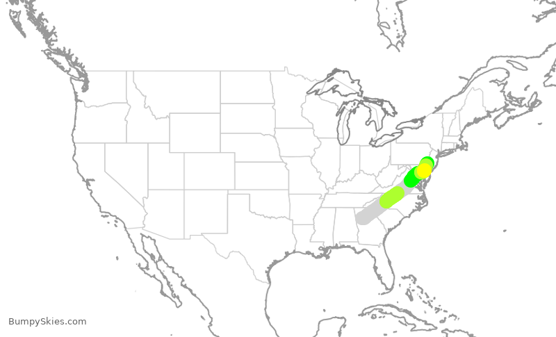 Turbulence forecast map for DAL1100, ATL to PHL