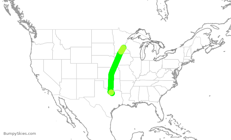 Turbulence forecast map for DAL1100, MSP to DFW
