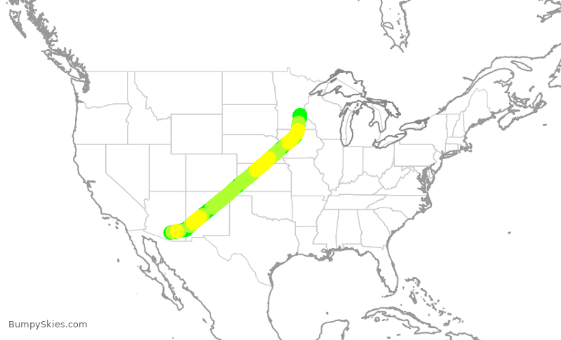 Turbulence forecast map for DAL1101, TUS to MSP